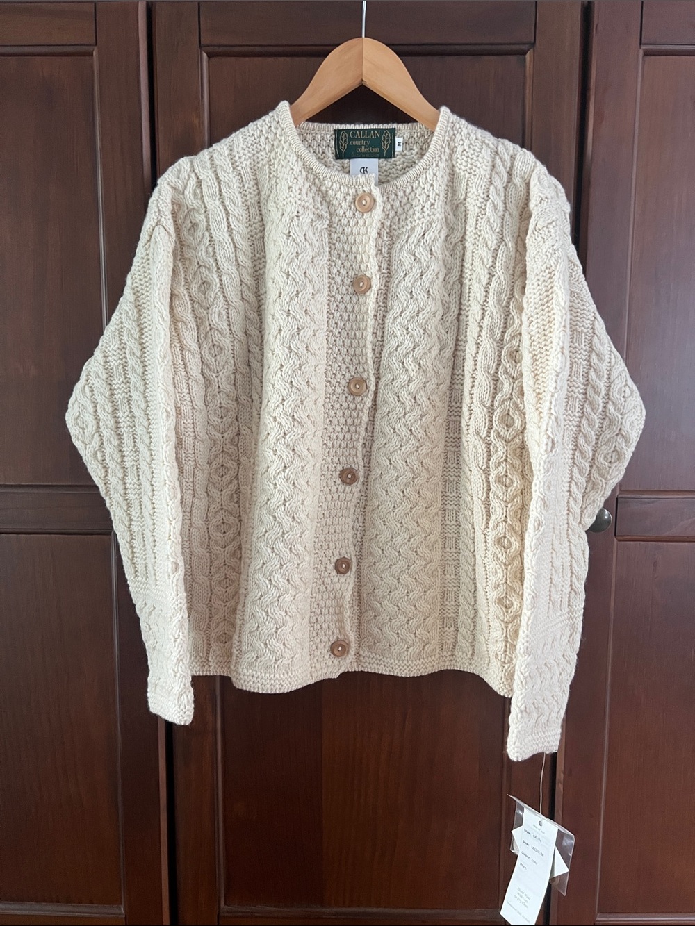 Irish Cable Knit Cardigan Merino Fisherman Heritage Coastal Grandma Womens M